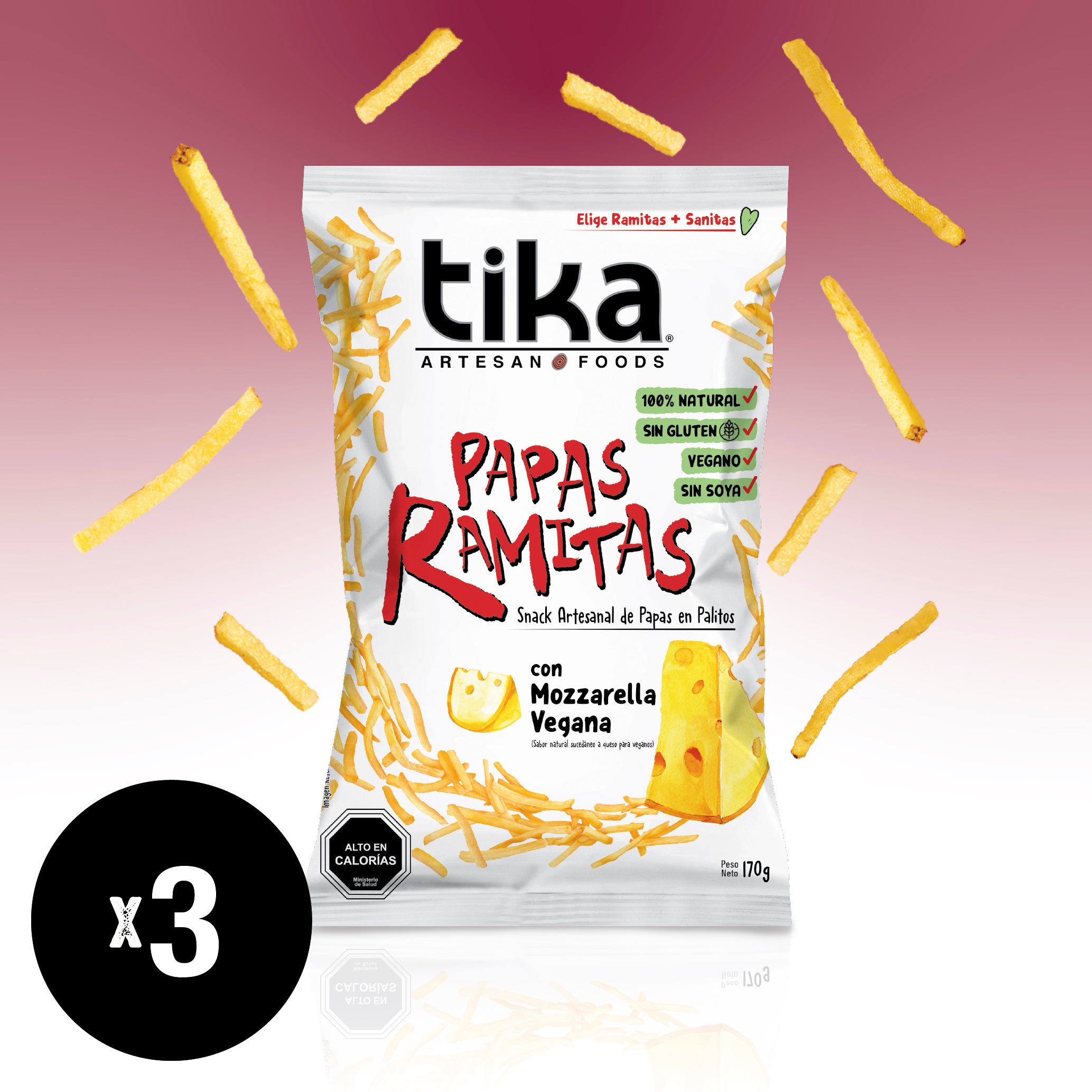 Tika Papas Ramitas Mozzarella Vegana 170g x 3 unidades