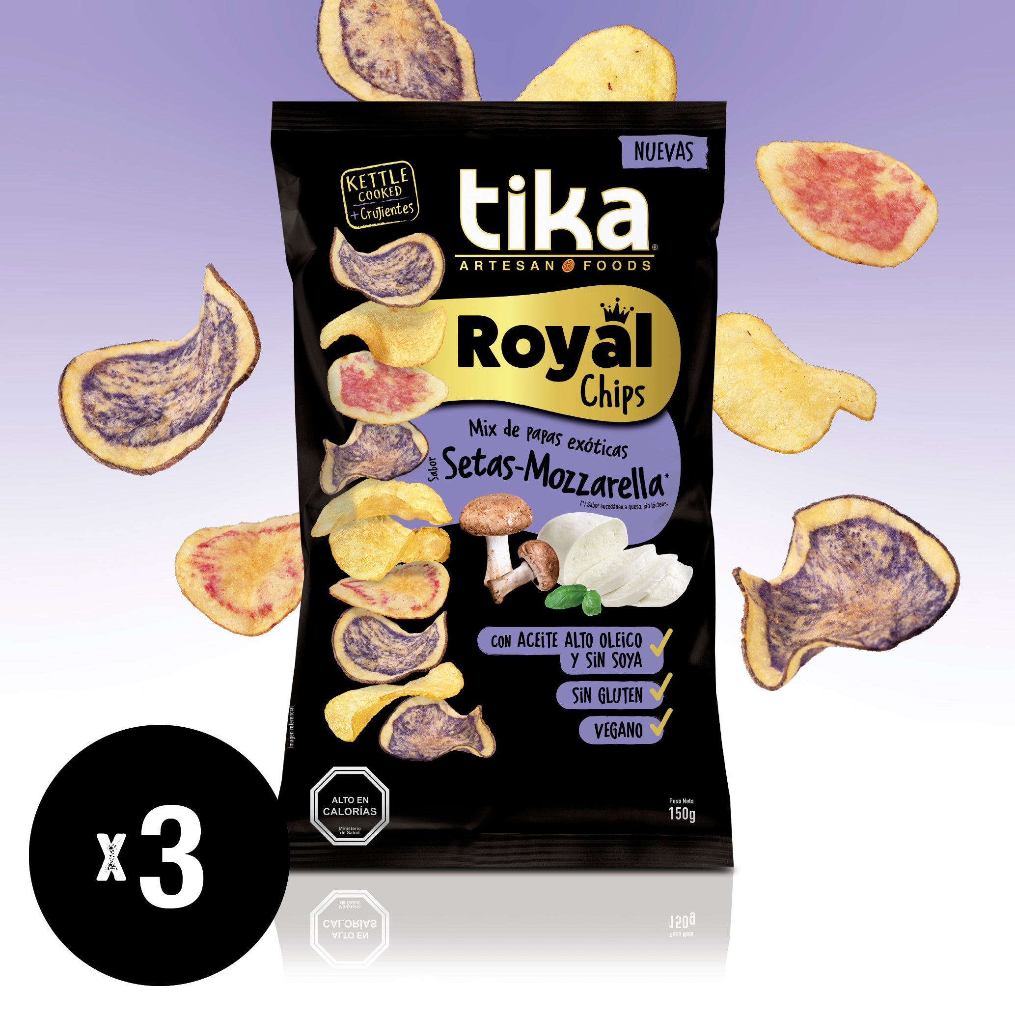Tika Royal Chips Setas Mozzarella 150g x 3 Unidades