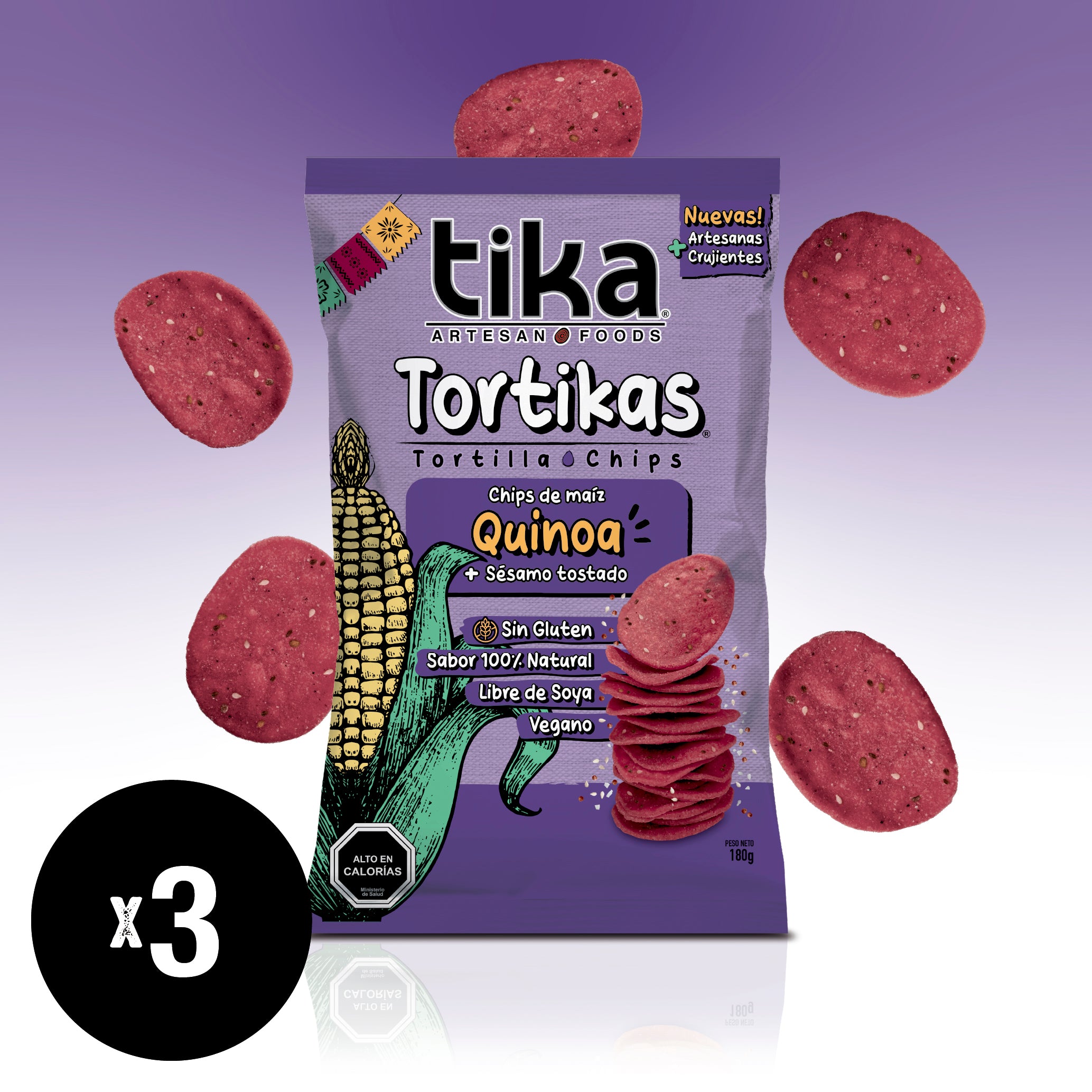 Tika Tortika Quinoa & Sésamo Tostado 180g x 3 unidades