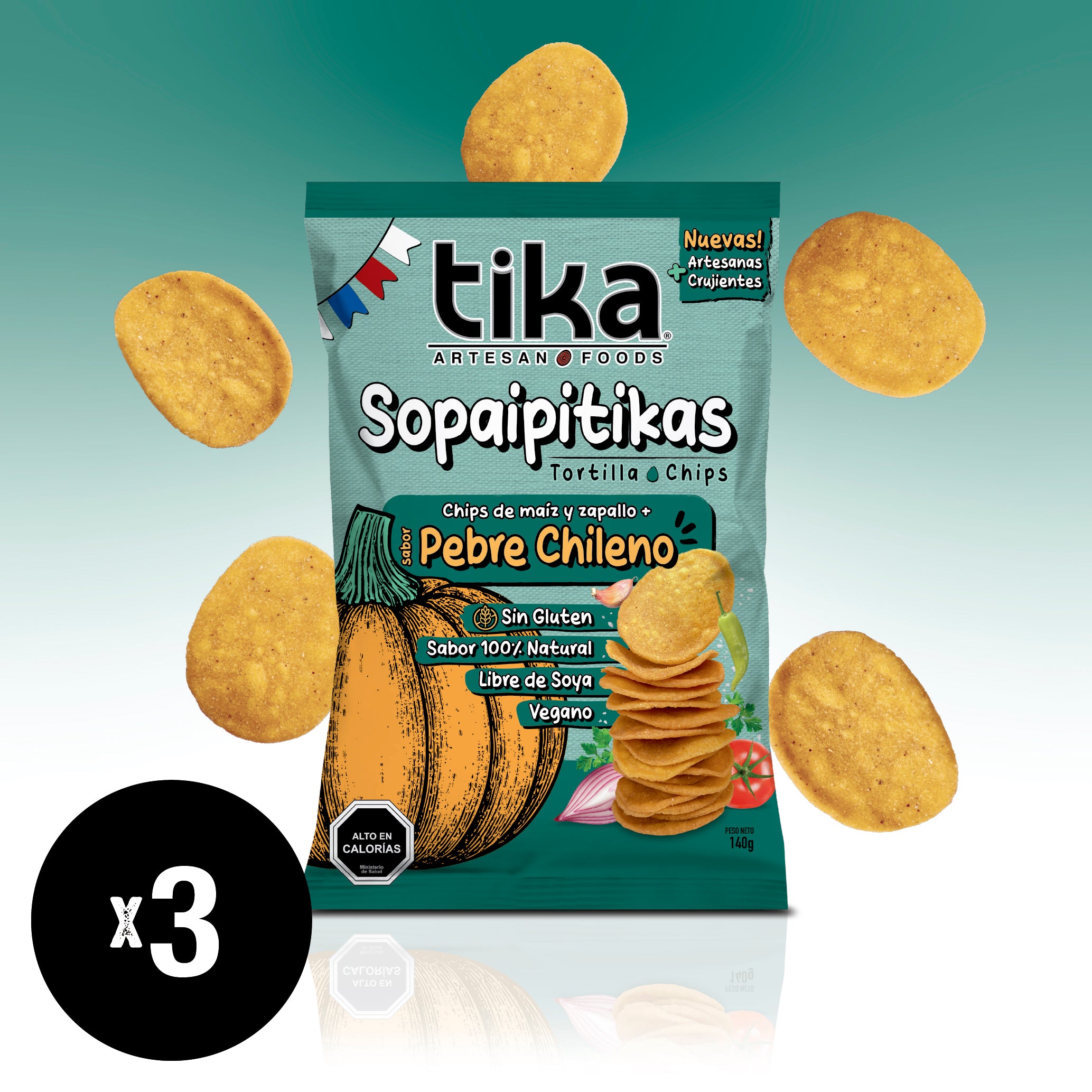 Tika Sopaipitikas Pebre Chileno 140g x 3 unidades