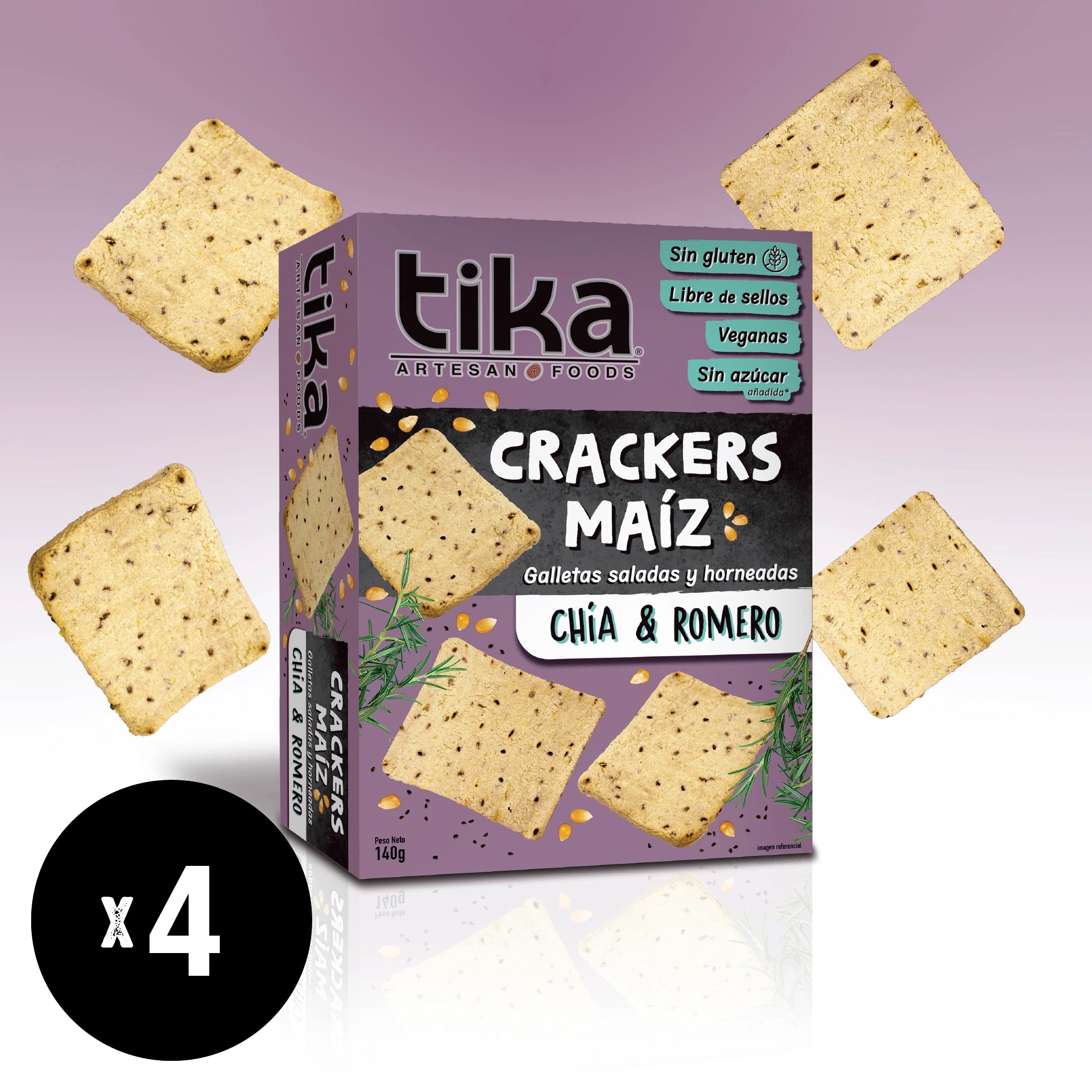 Tika Crackers Chía & Romero 140g x 4 unidades