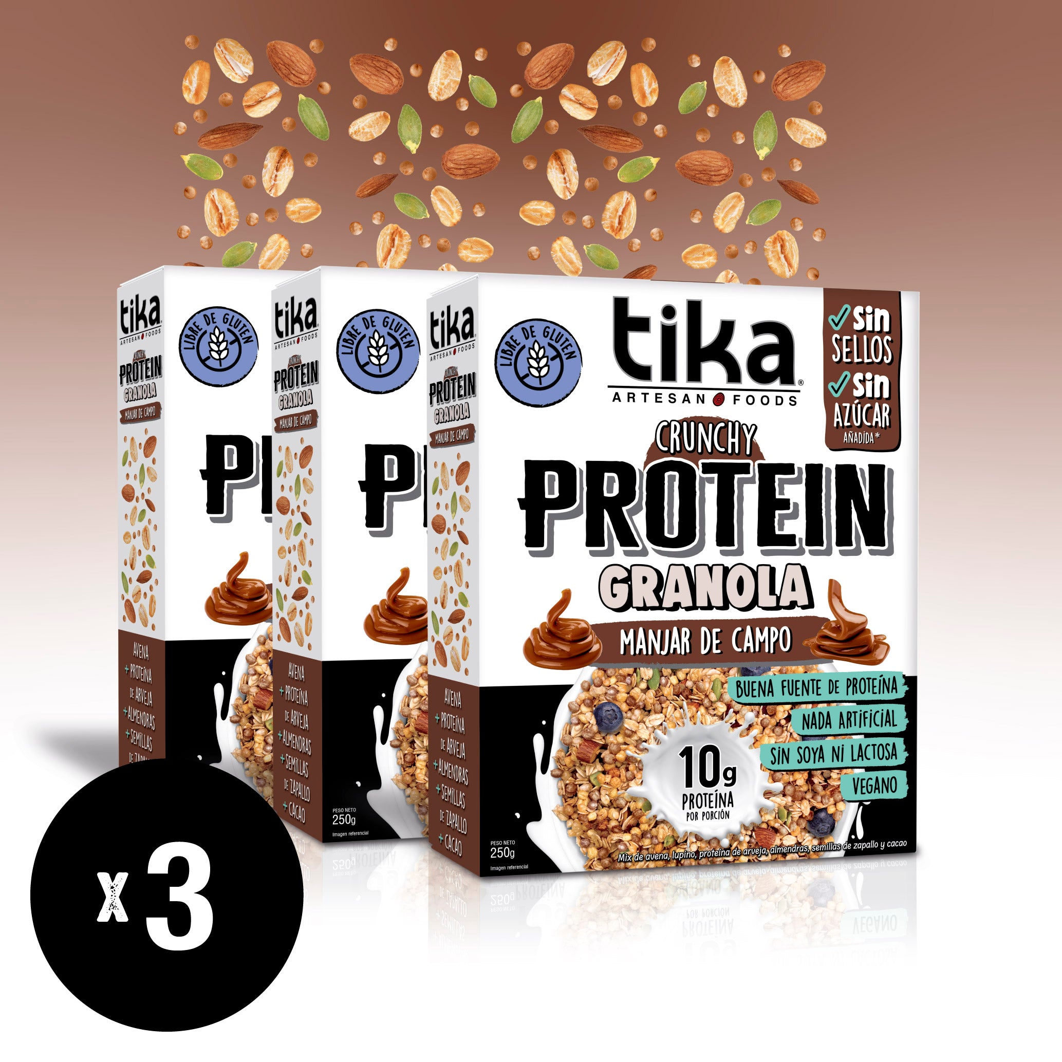 Pack 3 Tika Protein Granola Manjar de Campo 250g