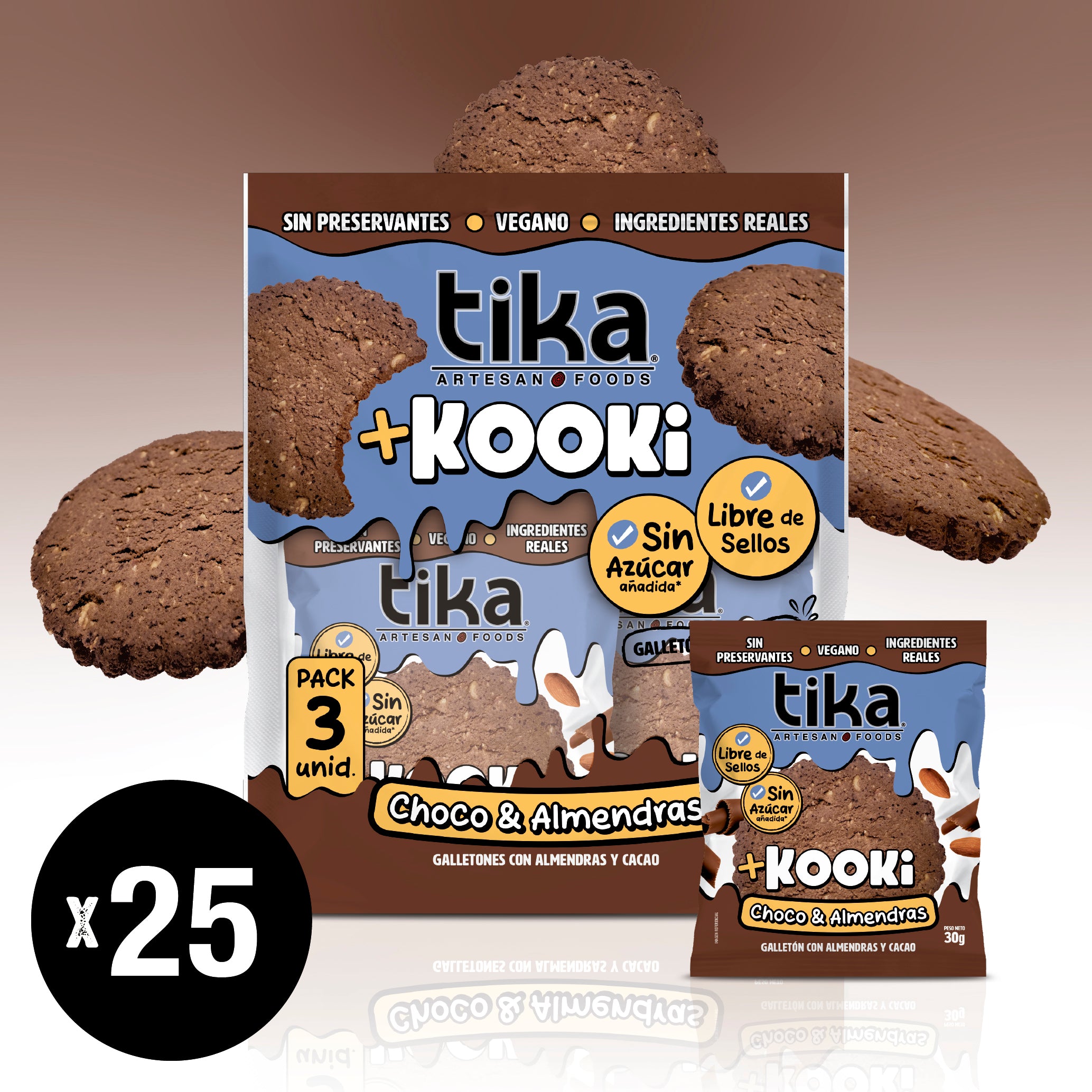Pack 75 Galletones Tika Kooki Choco & Almendras