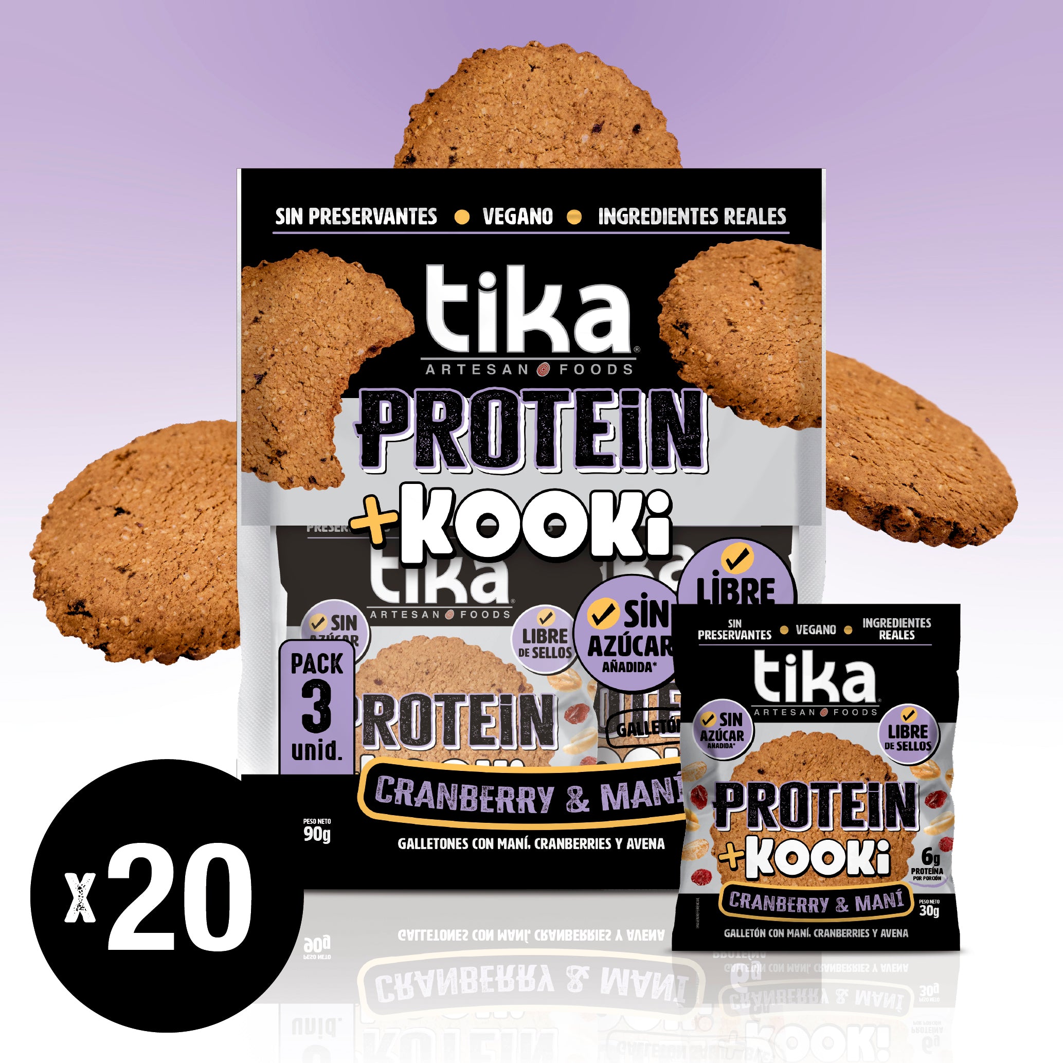 Pack 60 Galletones Tika Kooki Protein Cranberry & Maní