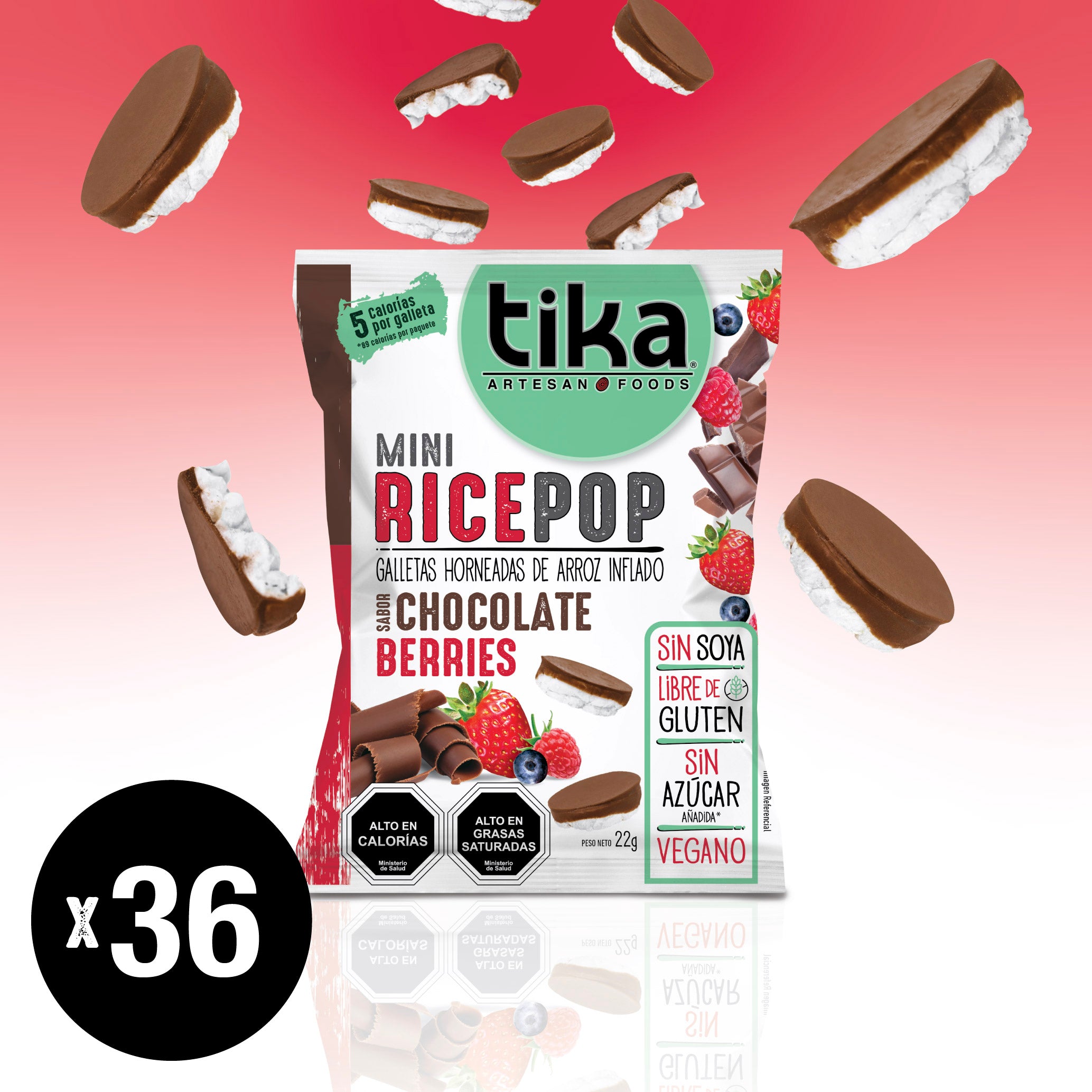 Tika Mini Rice Pop Chocolate Berries 22g x 36 unidades