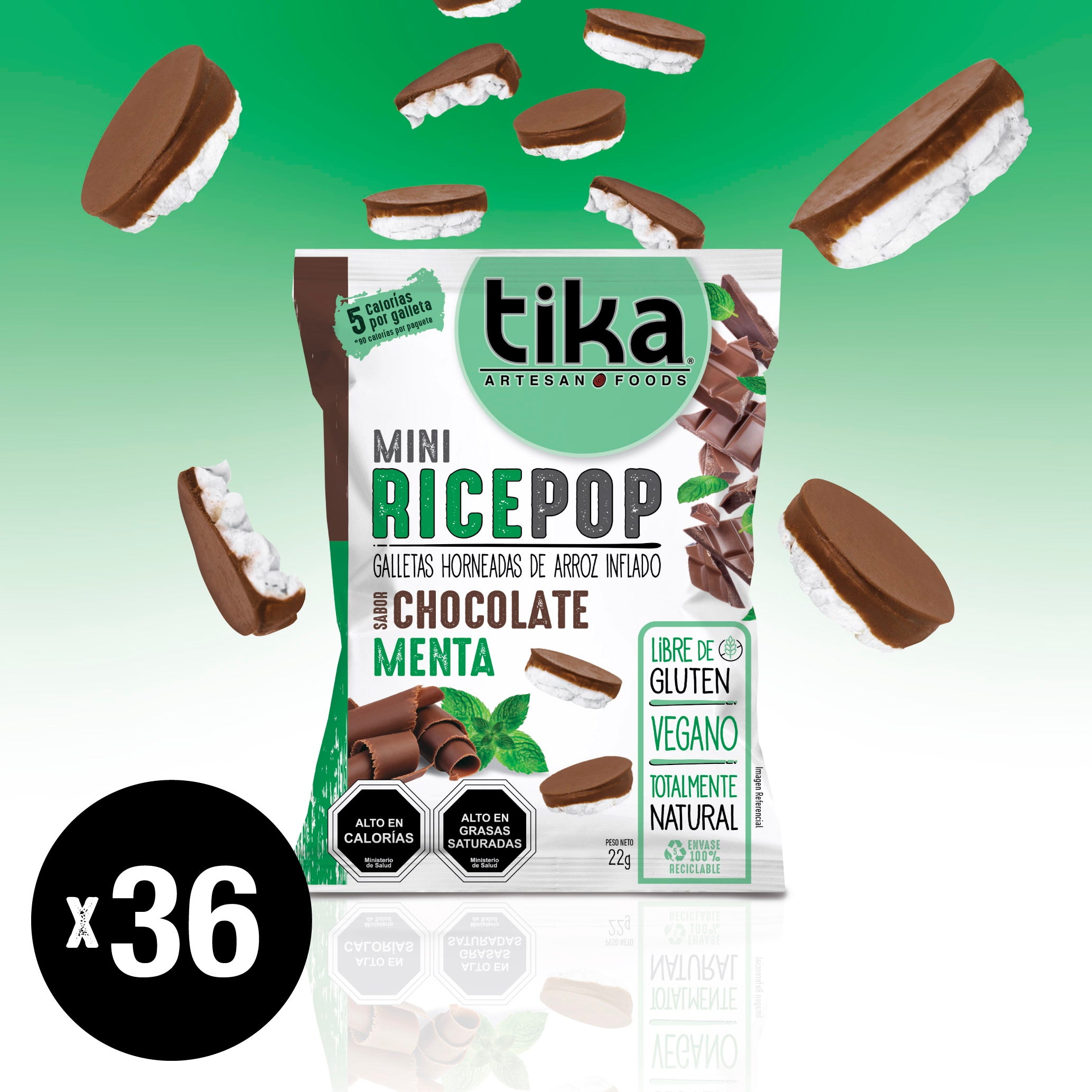 Tika Mini Rice Pop Chocolate Menta 22g x 36 Colaciones