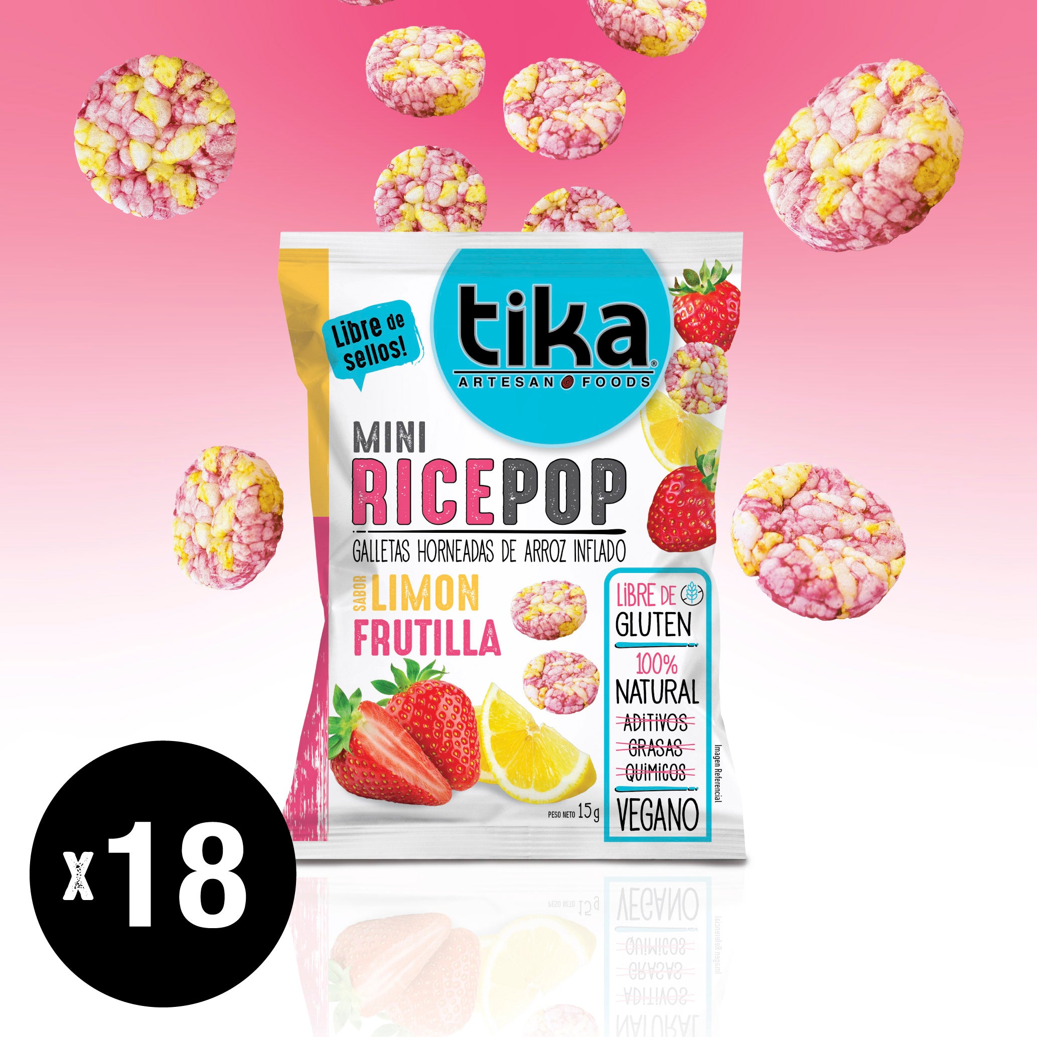 Tika Mini Rice Pop Limón Frutilla 15g x 18 unidades