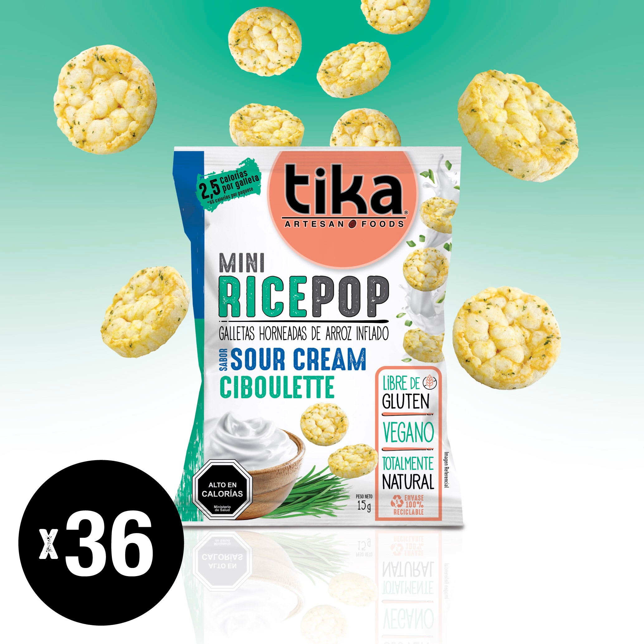 Tika Mini Rice Pop Sour Cream Ciboulette 15g x 36 Colaciones