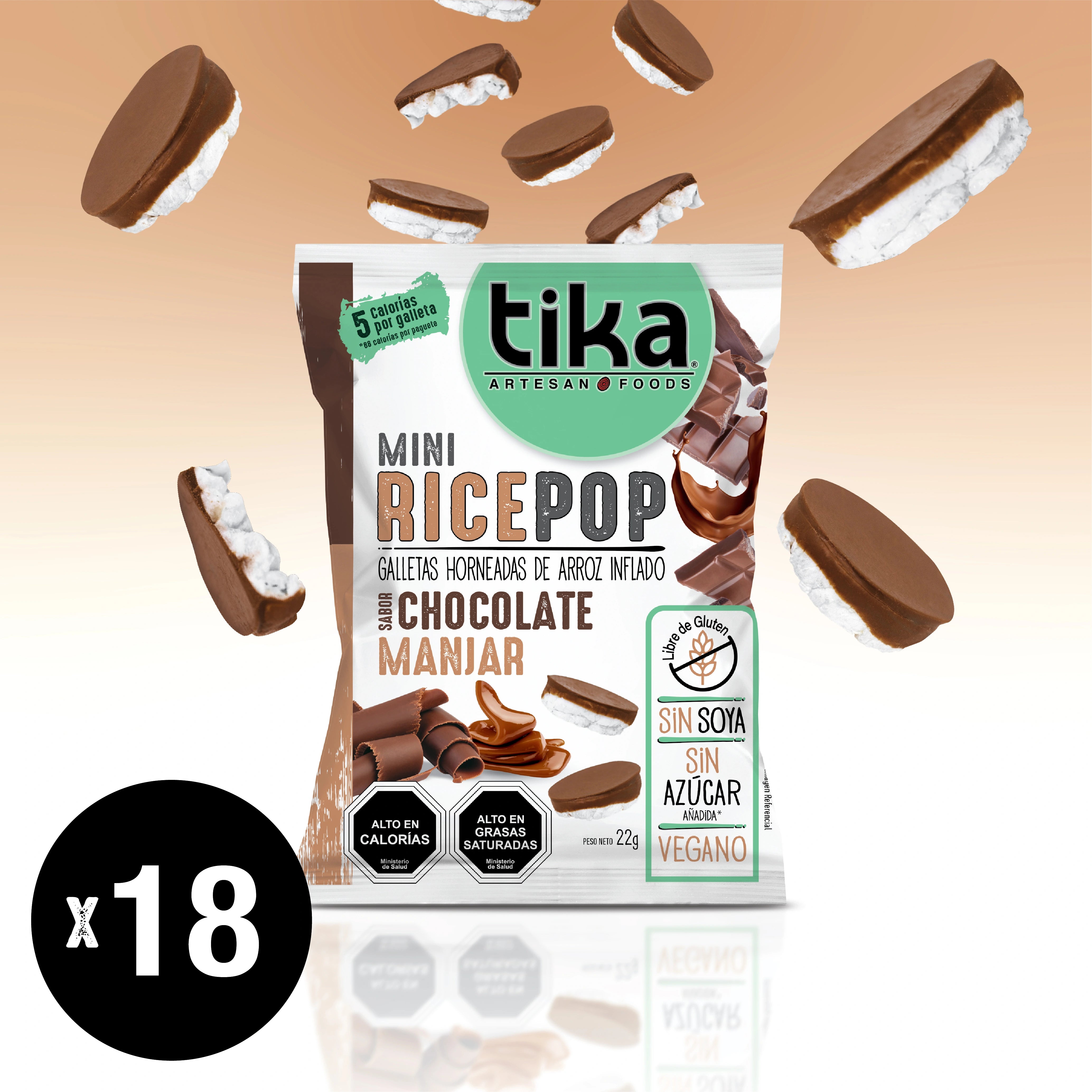 Tika Mini Rice Pop Chocolate Manjar 22g x 18 Colaciones