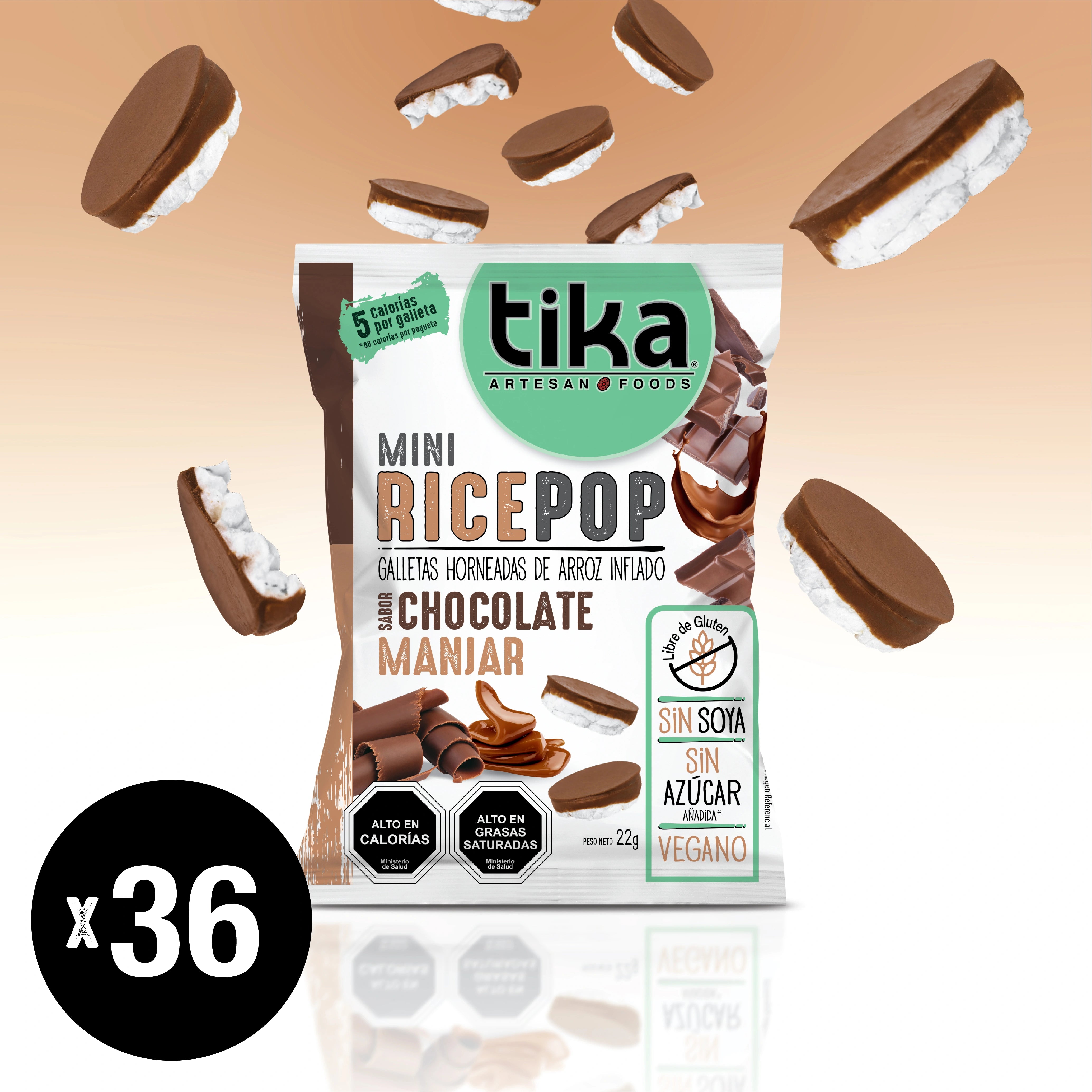 Tika Mini Rice Pop Chocolate Manjar 22g x 36 Colaciones