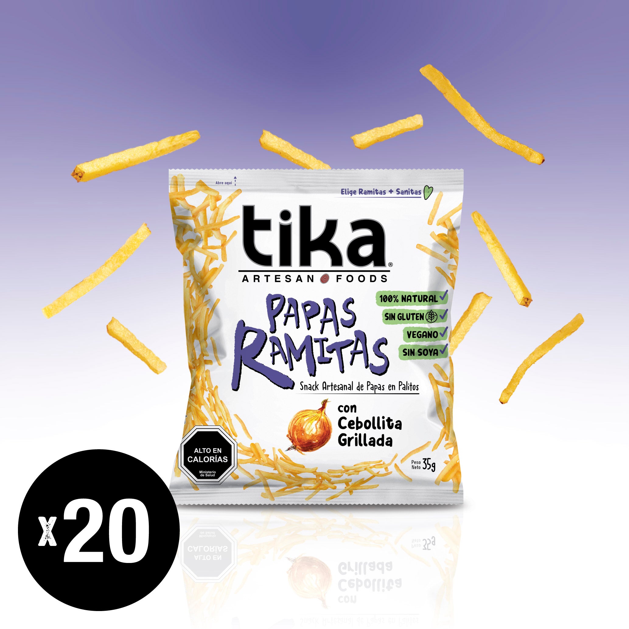 Tika Papas Ramitas Cebollita Grillada 35g x 20 Colaciones