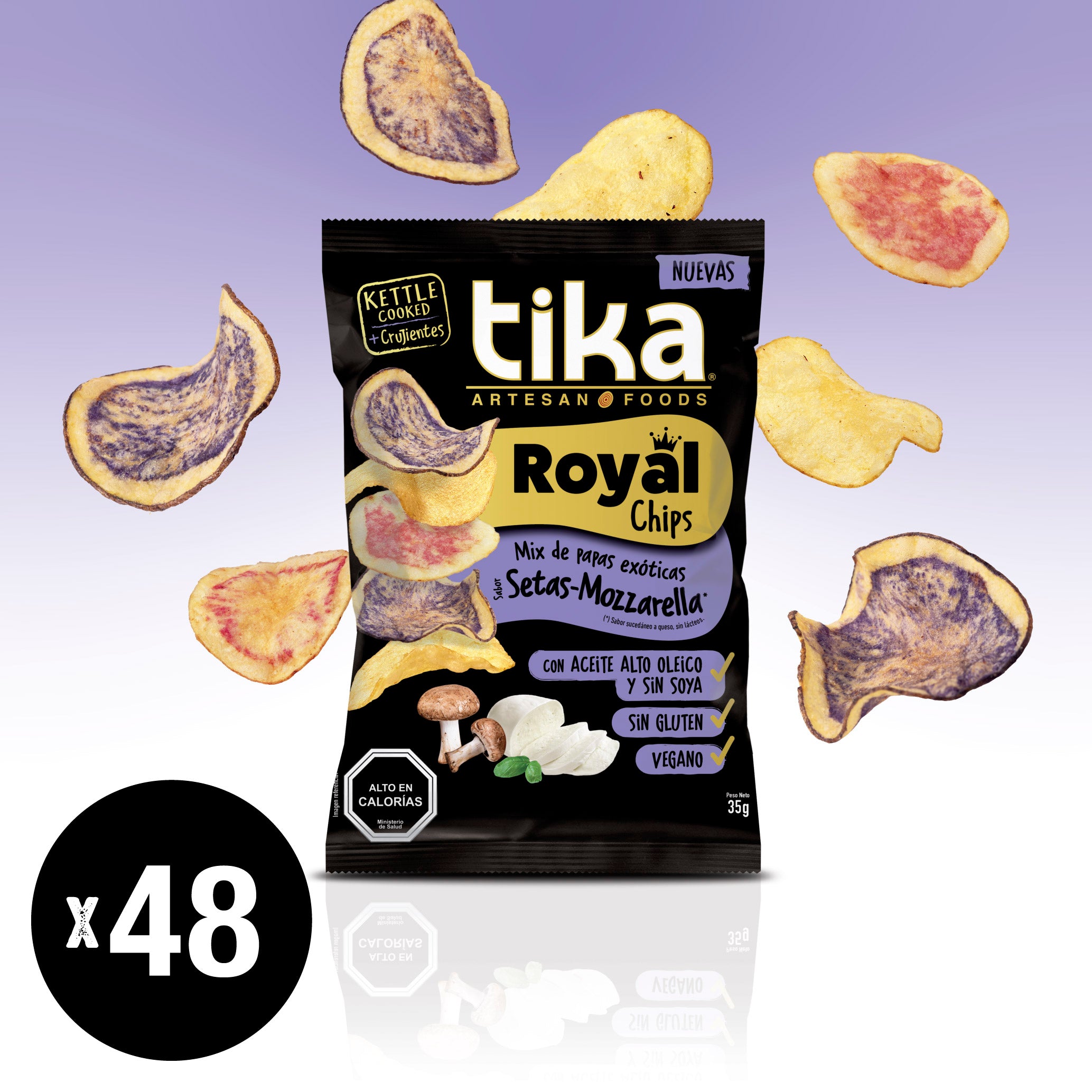 Tika Royal Chips Setas Mozzarella 35g x 48 unidades