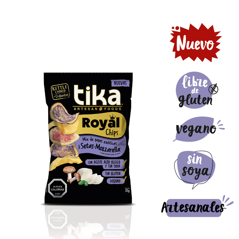 25% DCTO - Caja 48 Tika Royal Chips Setas & Mozzarella 35g