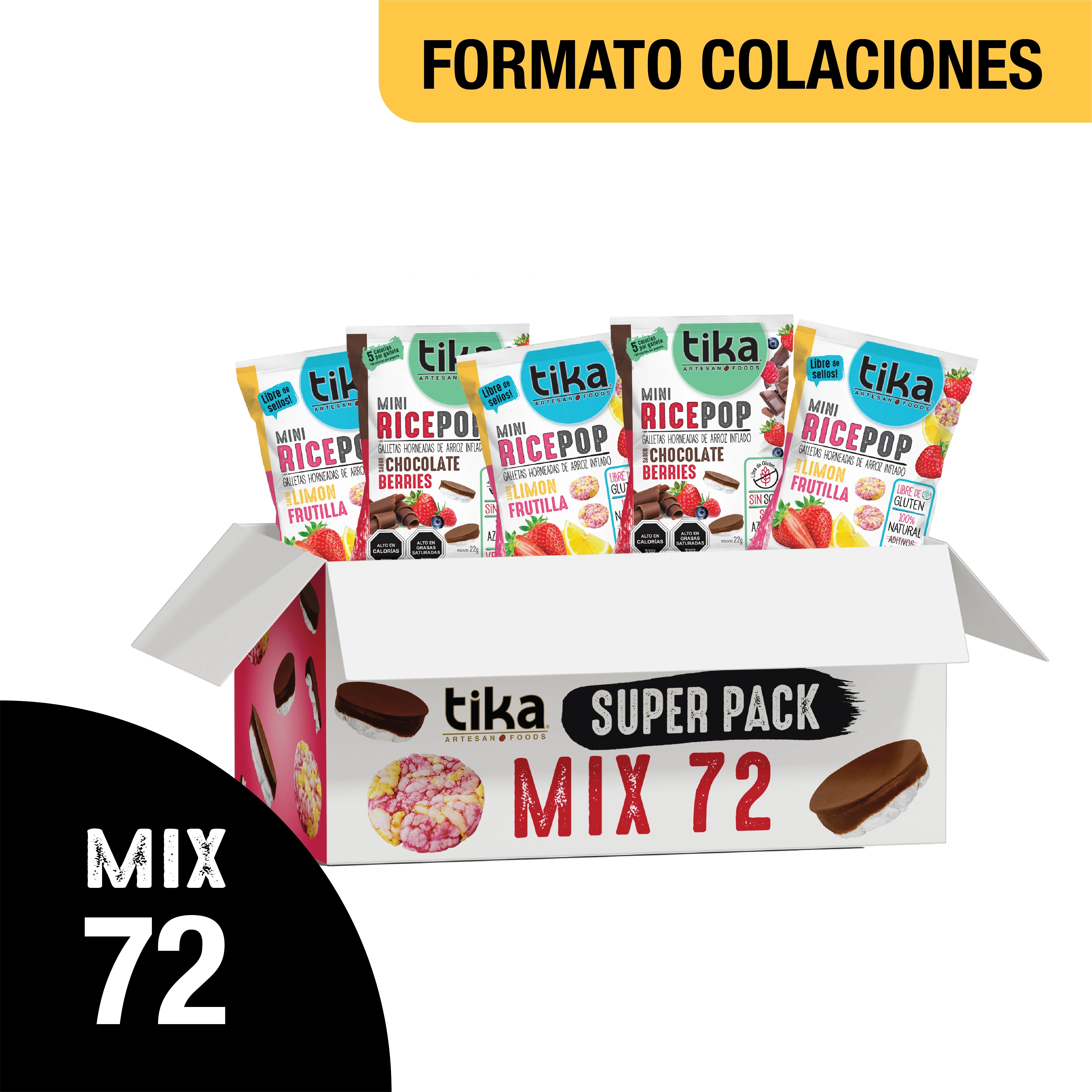 Pack Mini Rice Pop Limón Frutilla & Chocolate Berries - 72 Colaciones