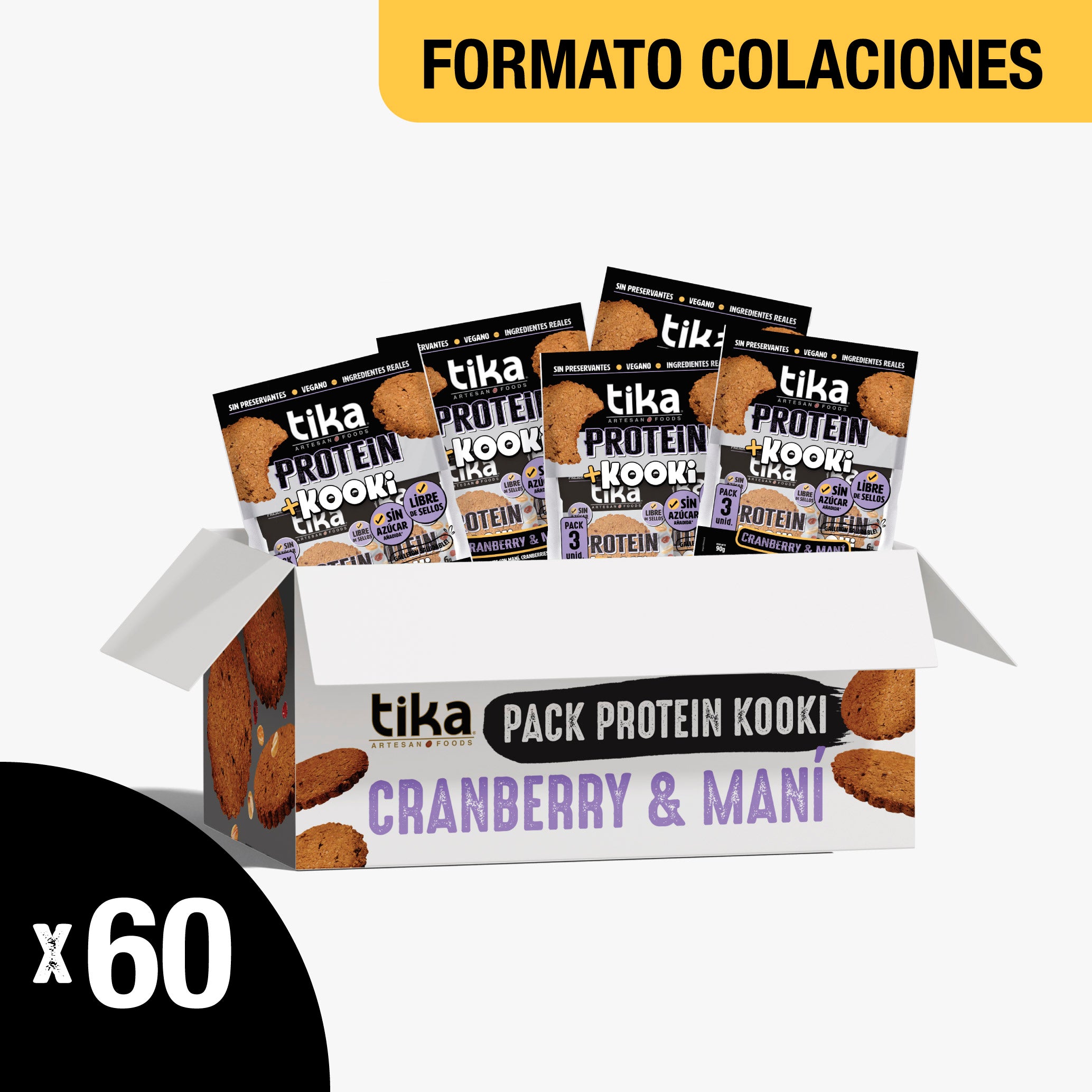 Pack 60 Galletones Tika Kooki Protein Cranberry & Maní