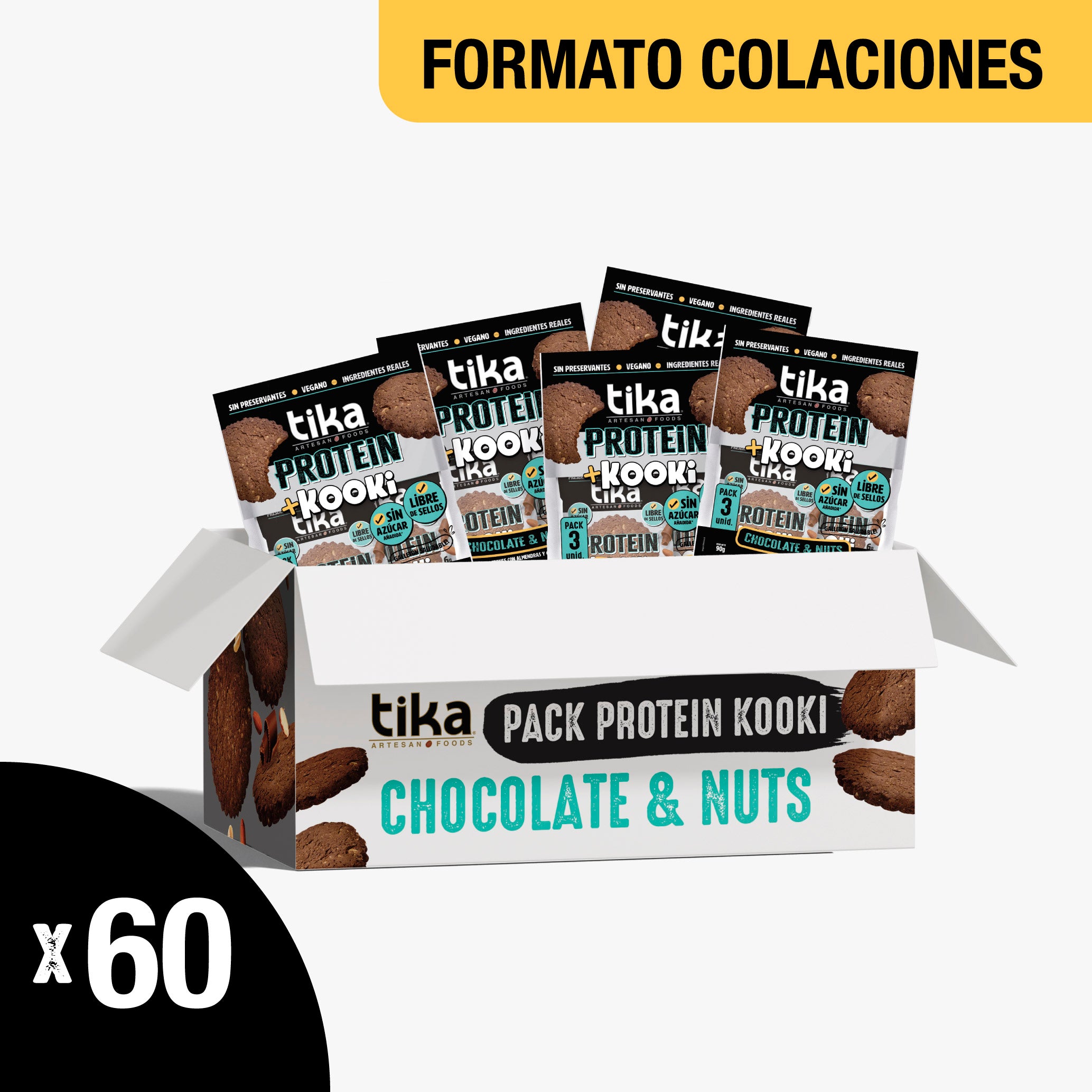 Pack 60 Galletones Tika Kooki Protein Chocolate & Nuts