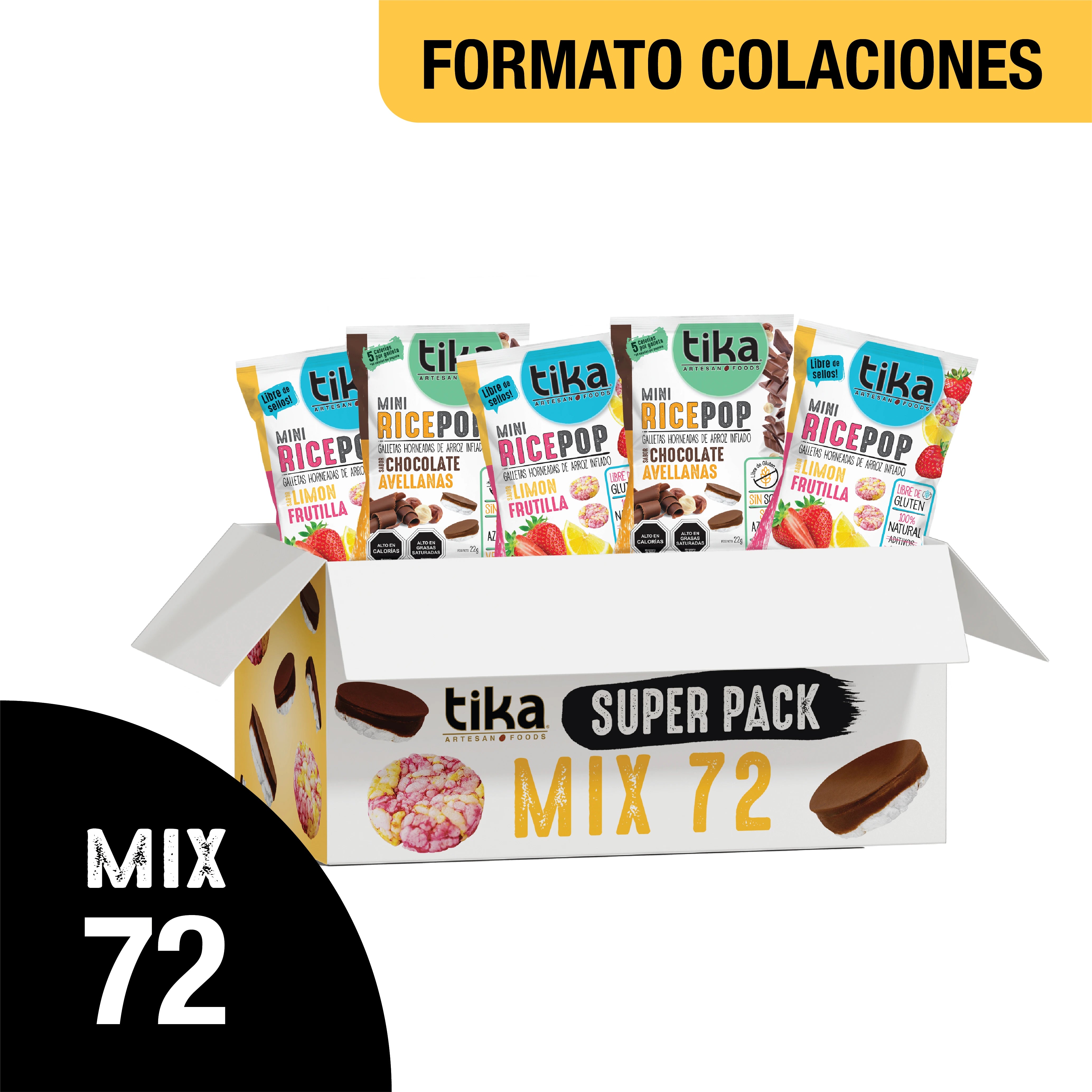 Pack Mini Rice Pop Limón Frutilla & Chocolate Avellana - 72 Colaciones