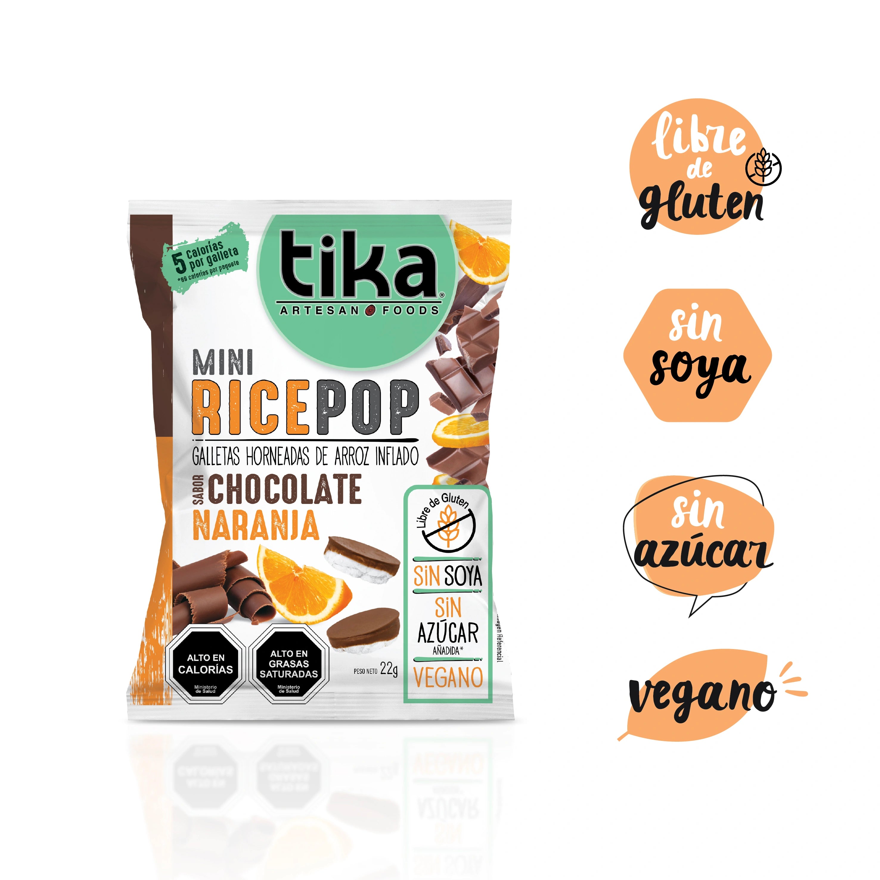 Tika Mini Rice Pop Chocolate Naranja 22g x 36 Colaciones