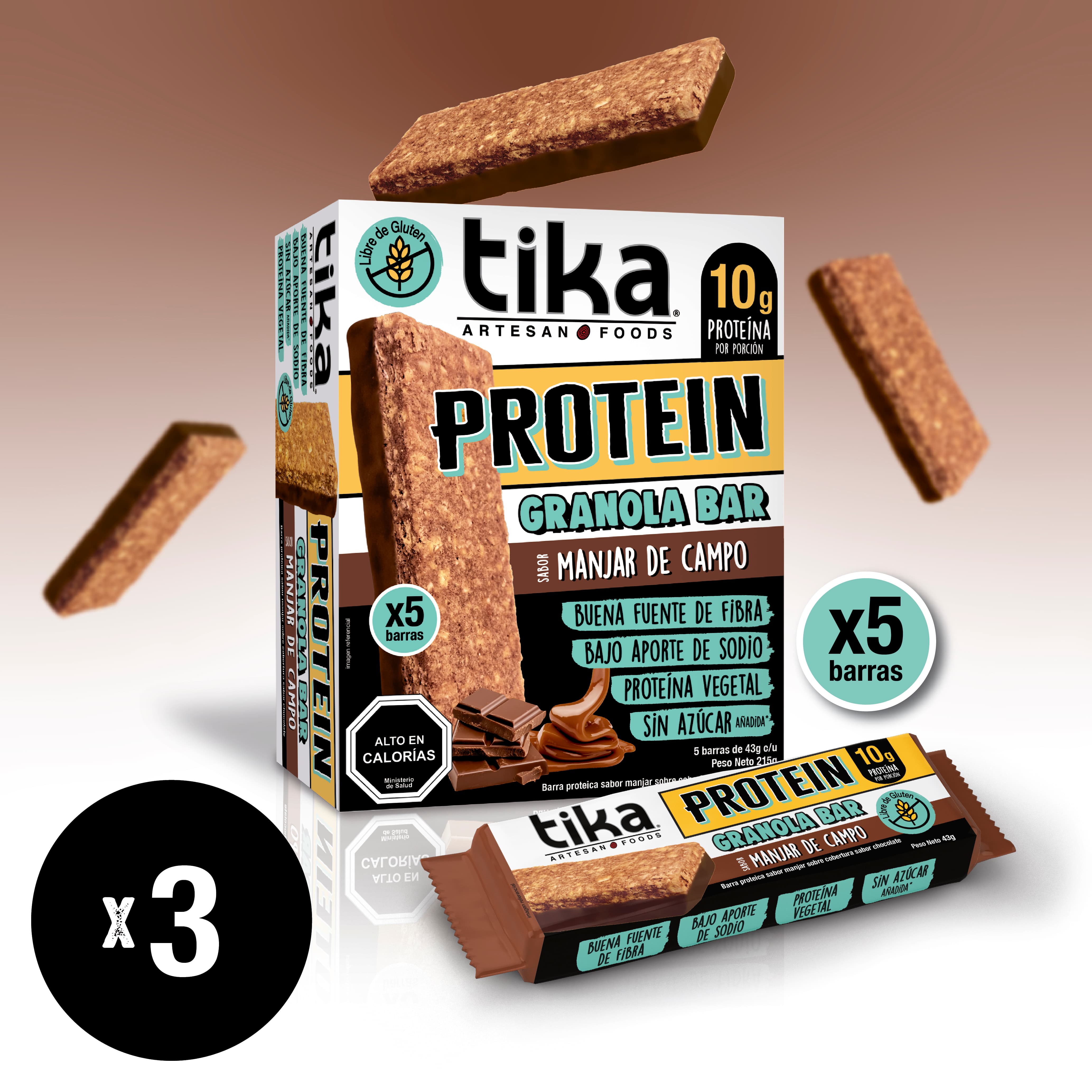 Pack 15 Barritas Tika Protein Manjar de Campo